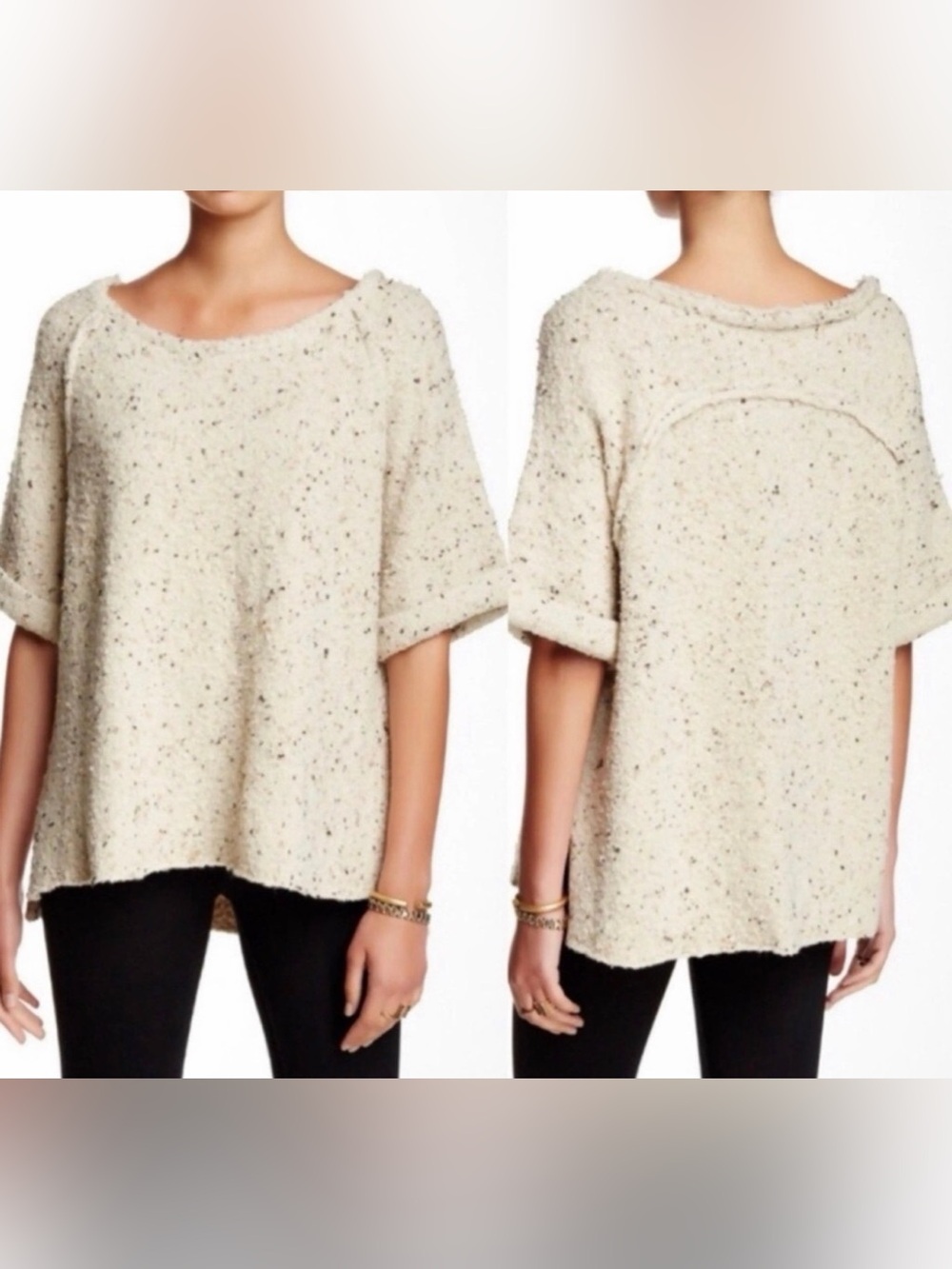 Free People Marsala Tweed Nun Wool Oversized Short Sleeved Sweater size Medium